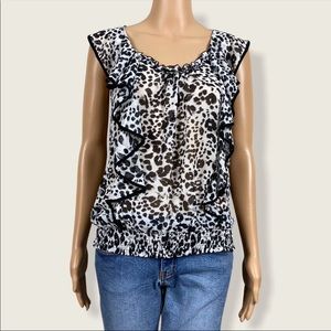Express Leopard Print Ruffle Tank Top